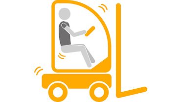 Ganzkörpervibrationen Illustration einer Person, die in einem Gabelstapler sitzt