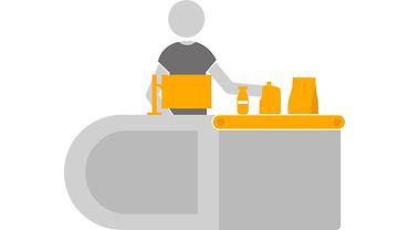 Manuelle Arbeitsprozesse Illustration einer Person an einem Kassenarbeitsplatz