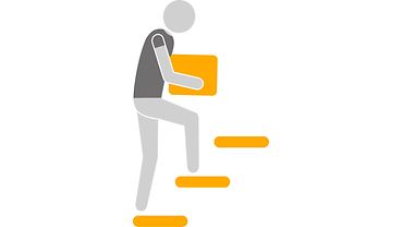 Treppensteigen mit einer Last Illustration einer Person die mit einem Paket die Treppe hoch geht